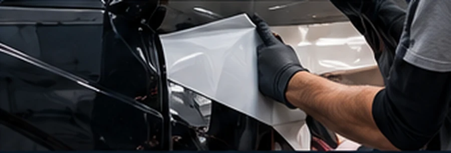 Technician removing commercial vehicle vinyl graphics during a rebrand