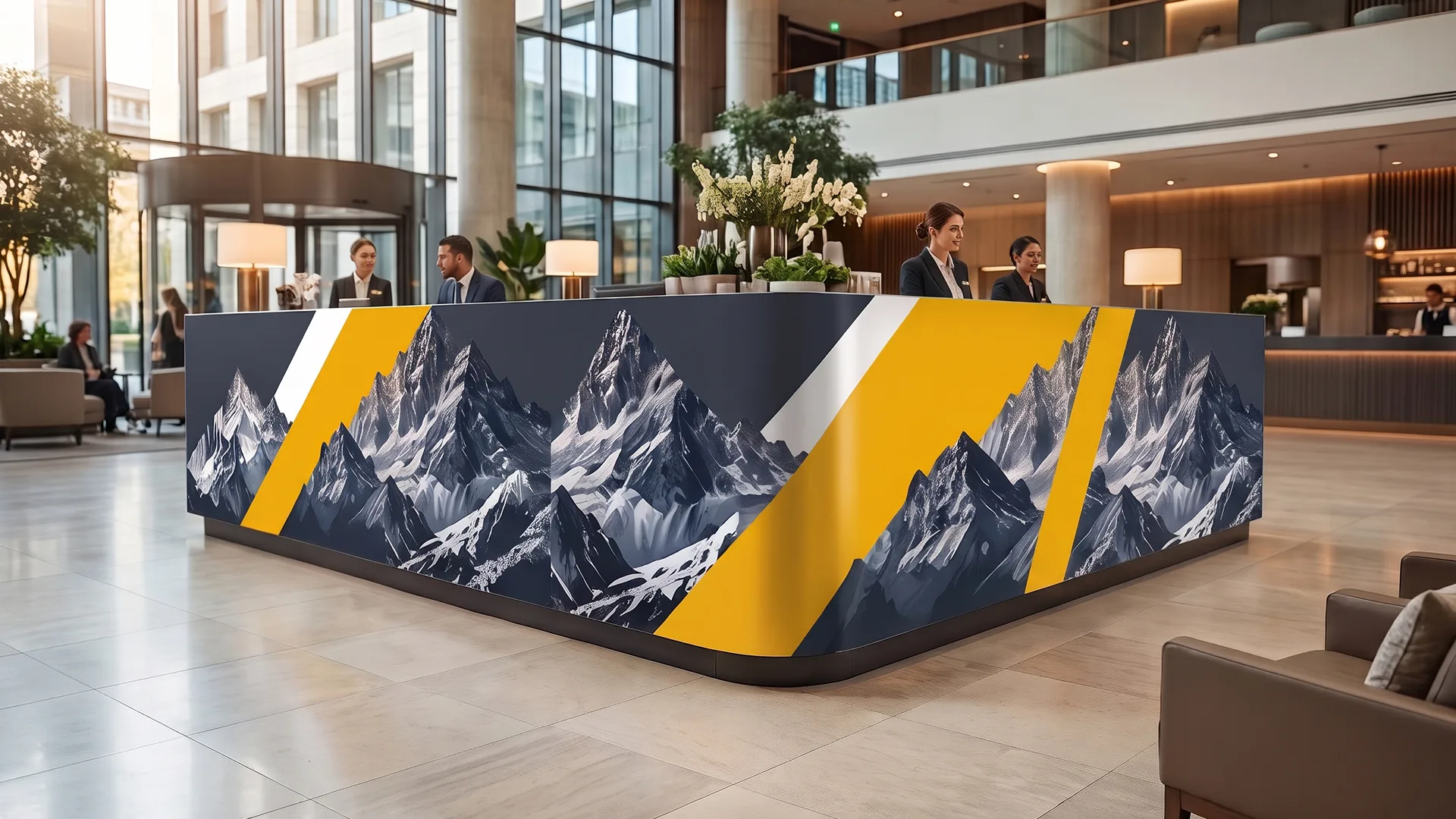 Large-format wall mural graphics installed in a commercial interior